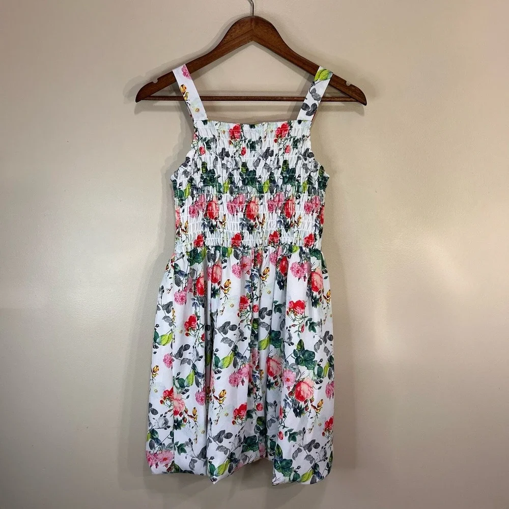 Blush by Us Angels Girls Dress 16 White Floral Smocked Sleeveless Fit & Flare‎